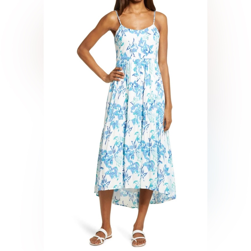 Charles Henry hi low Midi water color blue floral Dress size Medium (NWT)